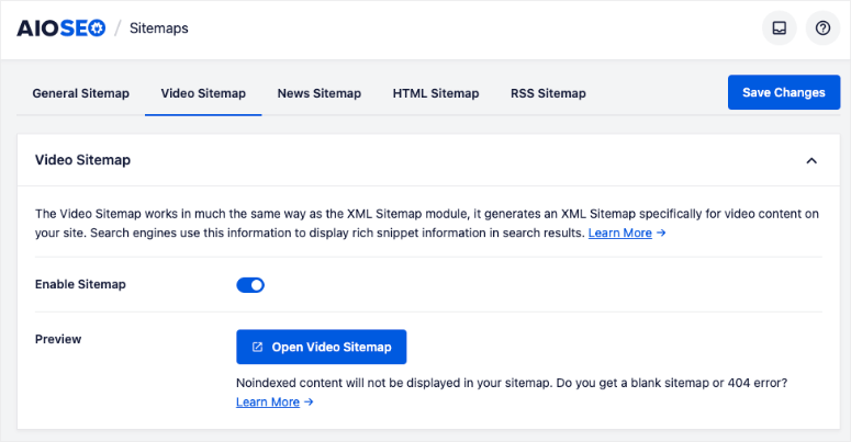 video sitemap aioseo
