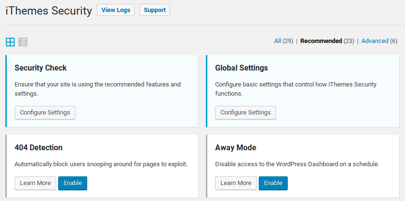 iThemes Security Review - settings