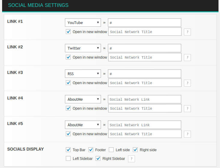 Nirvana settings for social icons