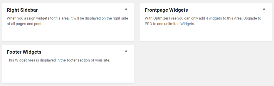 Optimizer Review - widget areas