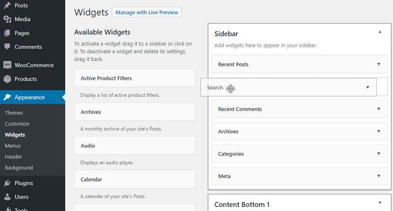 add widgets in wordpress