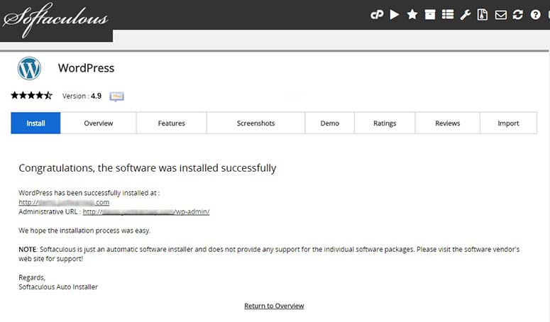 Success WordPress installation