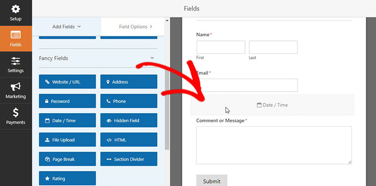 Drag and drop date picker field