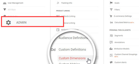 Click on custom dimensions- author tracking
