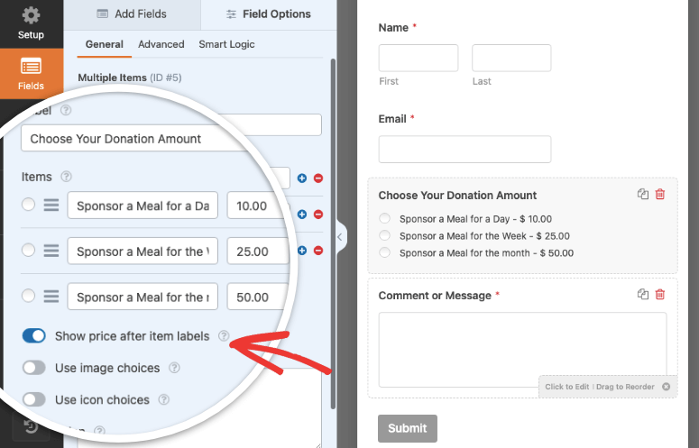 multiple items options in wpforms