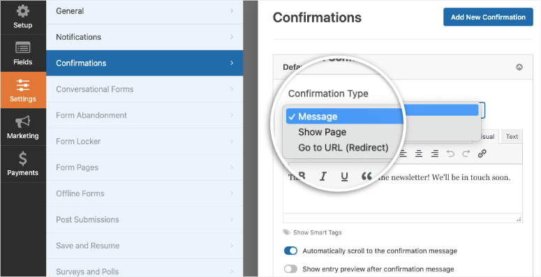 confirmation in wpforms