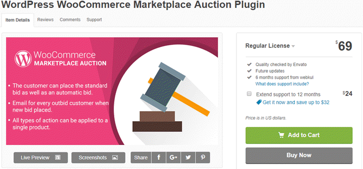 wordpress woocommerce marketplace auction plugin