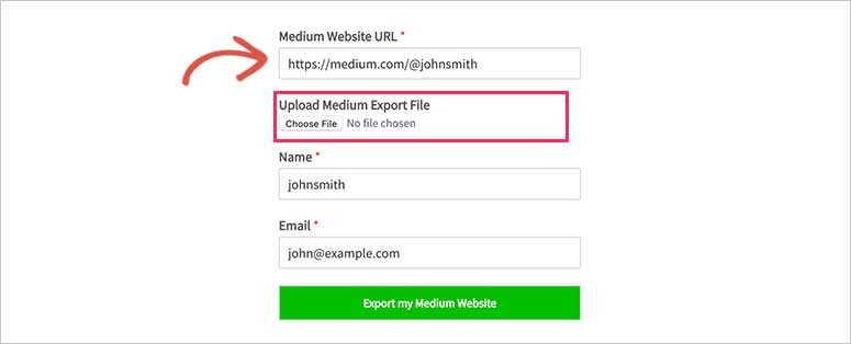 Upload the Medium export file