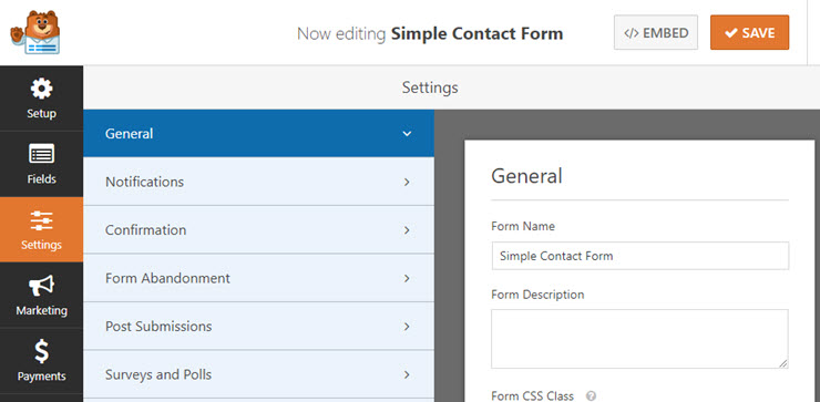 wpforms settings