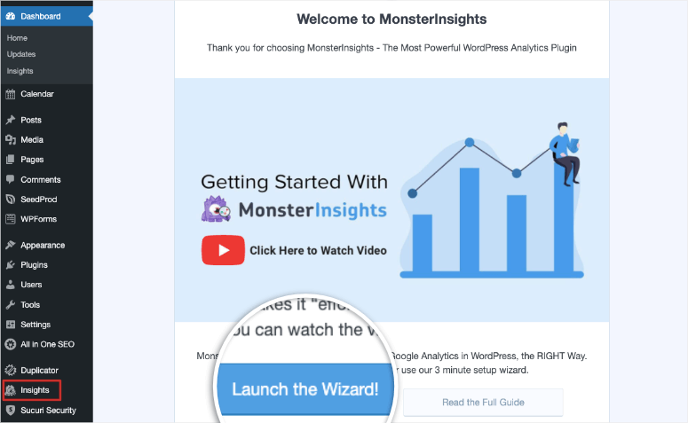 monsterinsights set up wizard