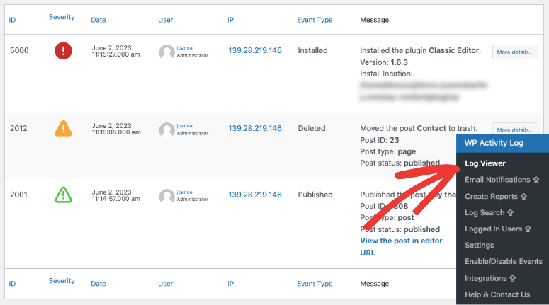 wp audit log