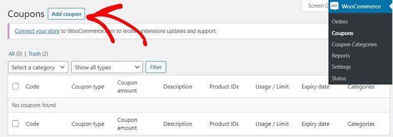 Add Coupons in woocommerce