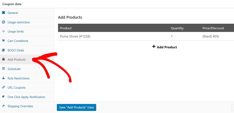 advanced coupons add product