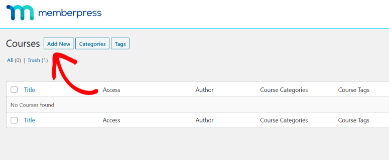 click the add new button to create a course