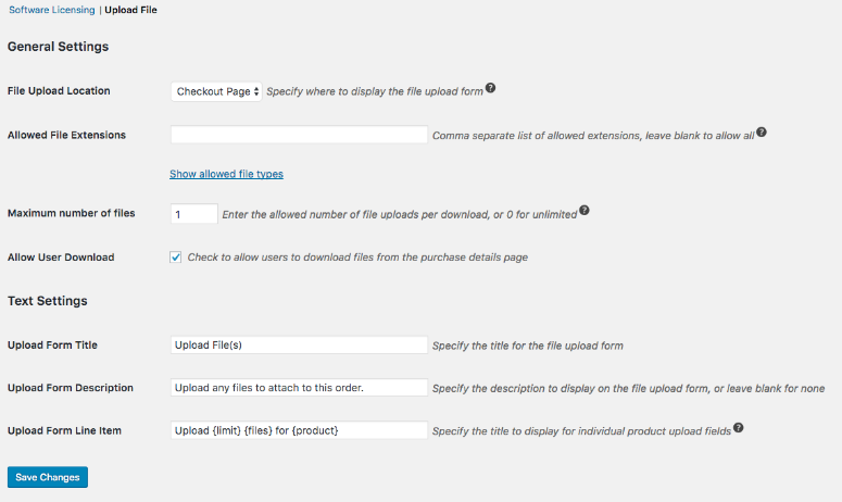 general settings in edd file upload