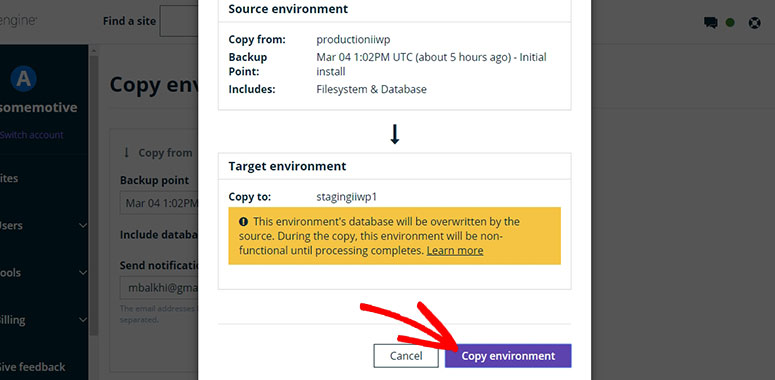 WP Engine Copy Environment