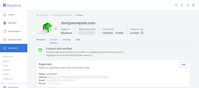 Bluehost contact details, transfer domain