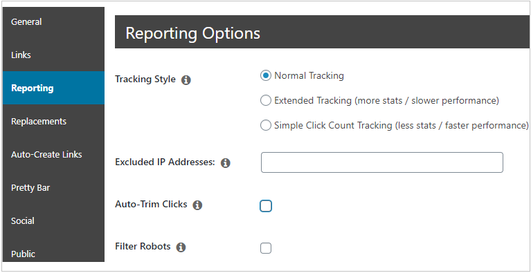 pretty links pro settings