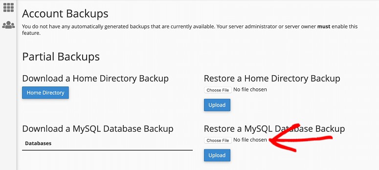 restore backup from cPanel