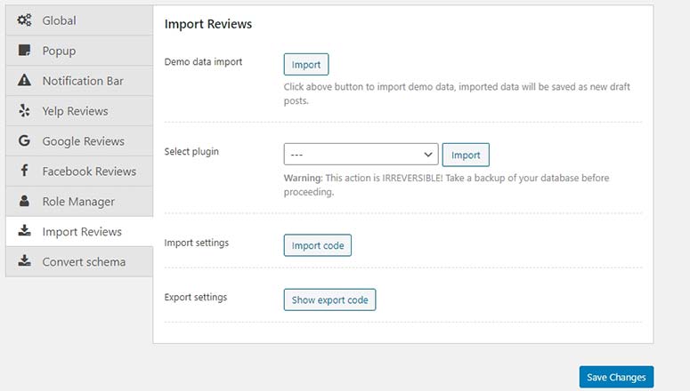 Import Reviews Setting