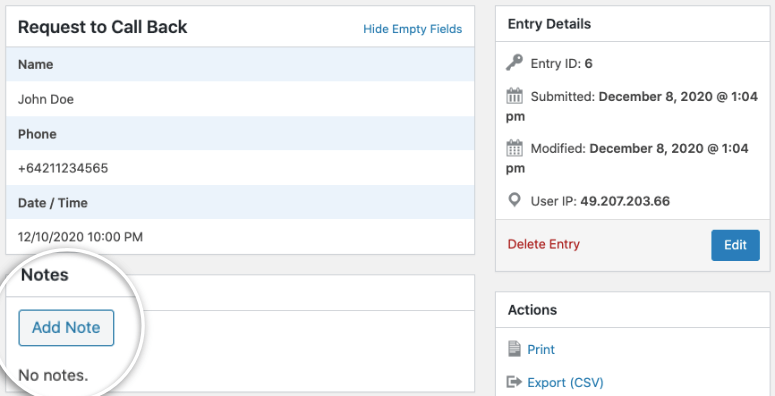 Add notes in wpforms