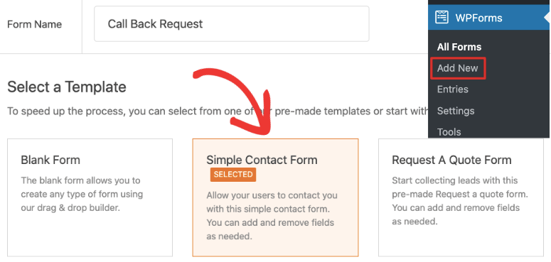 create callback request form