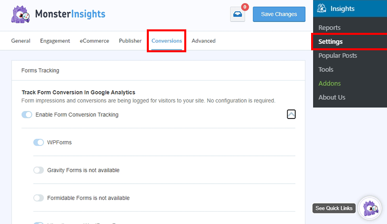 Form conversions tracking