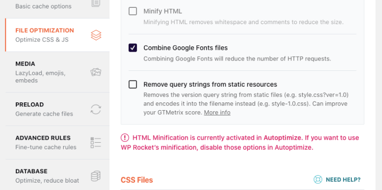 WP Rocket file optimization