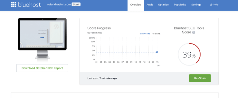 Bluehost seo dashboard