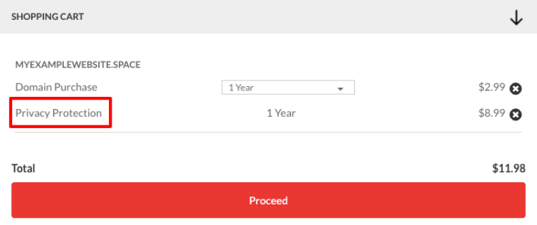 Domain name privacy protection add to cart