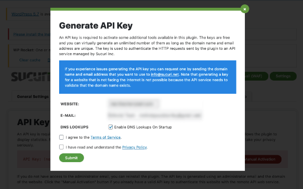 Generate api key in Sucuri