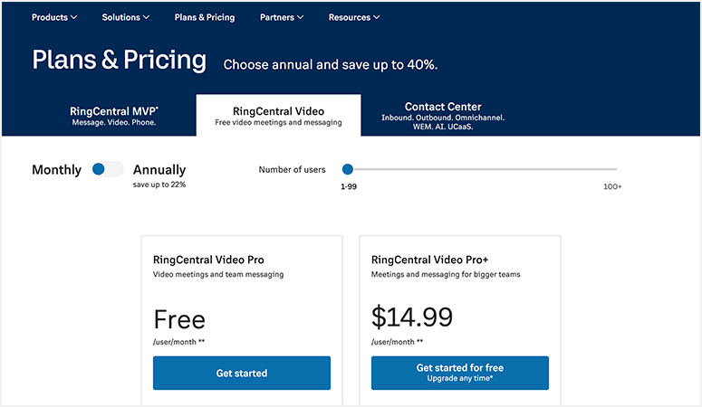 RingCentral Video Pricing
