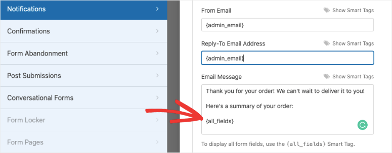 all fields in wpforms