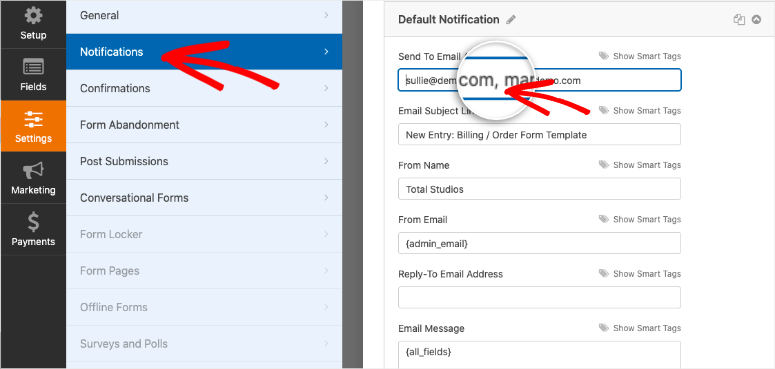 customize wpforms notification