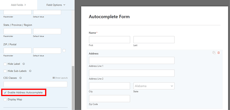 Enable address autocomplete