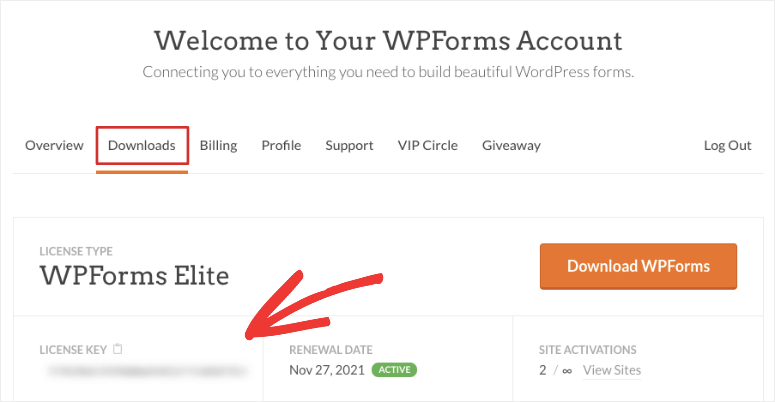 WPForms license key