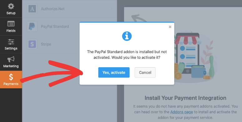 activate paypal addon