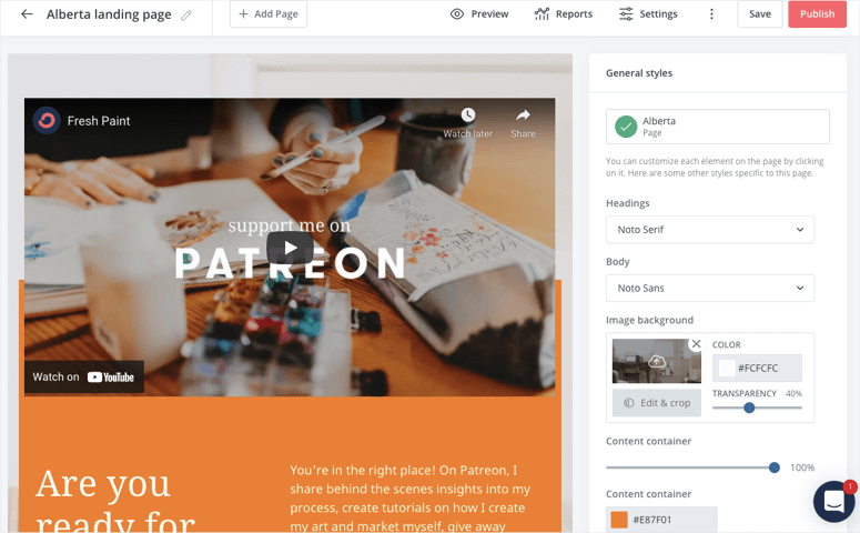 convertkit landing page editor