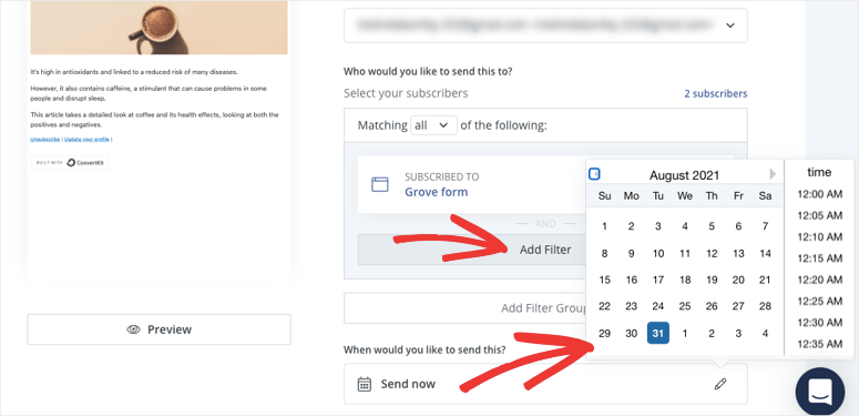 convertkit schedule email