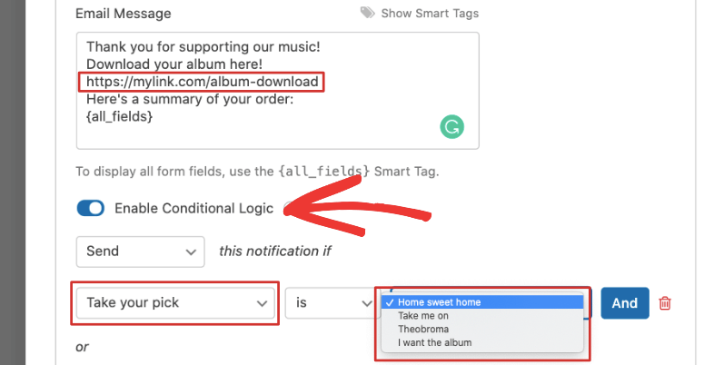 add download link and configure smart logic