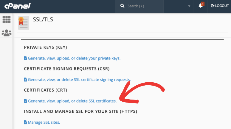 upload ssl certificate option