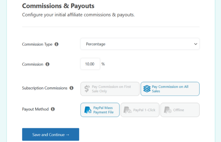 set up commissions and payouts for your affiliate program