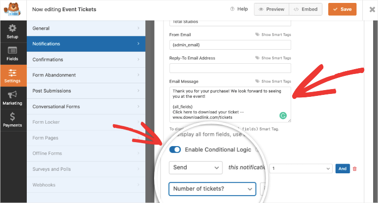 enable conditional logic in wpforms