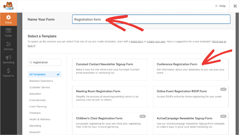 registration form in WPForms