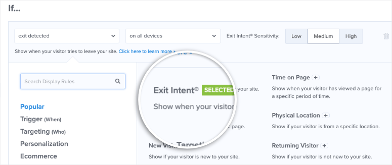 exit intent rule in om