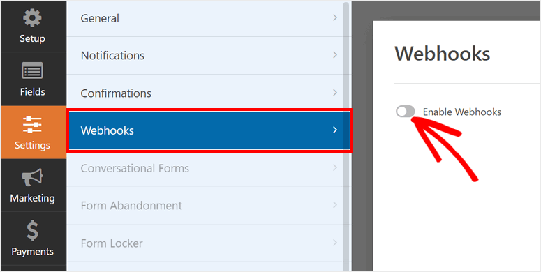enable webhooks wpforms