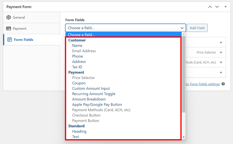 payment form fields wp simple pay