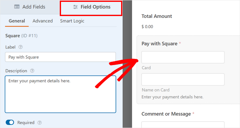 edit square field options