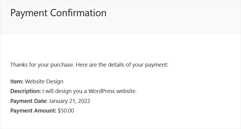 payment confirmation