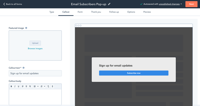 hubspot popup builder